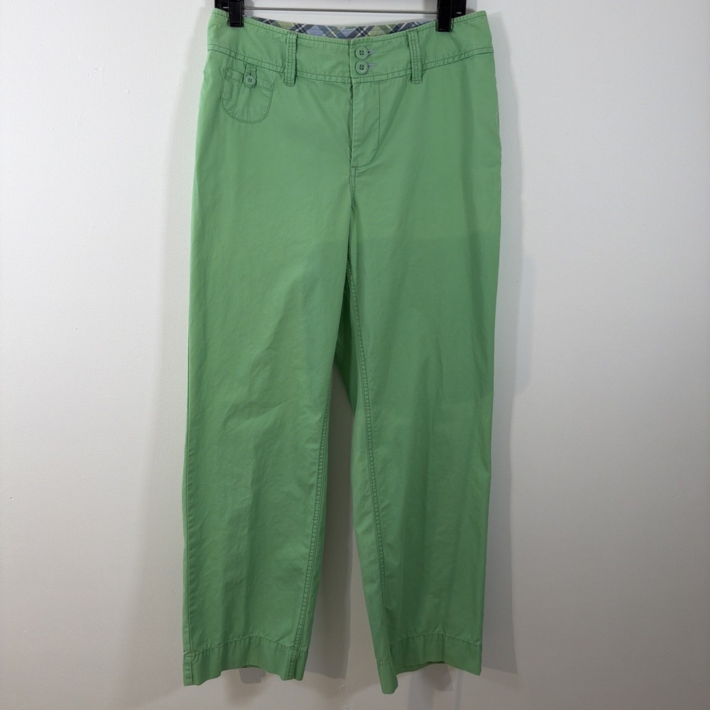 LL Bean Women's 10 Regular Green Relaxed Fit Cotton Trouser Pants Pockets Spring